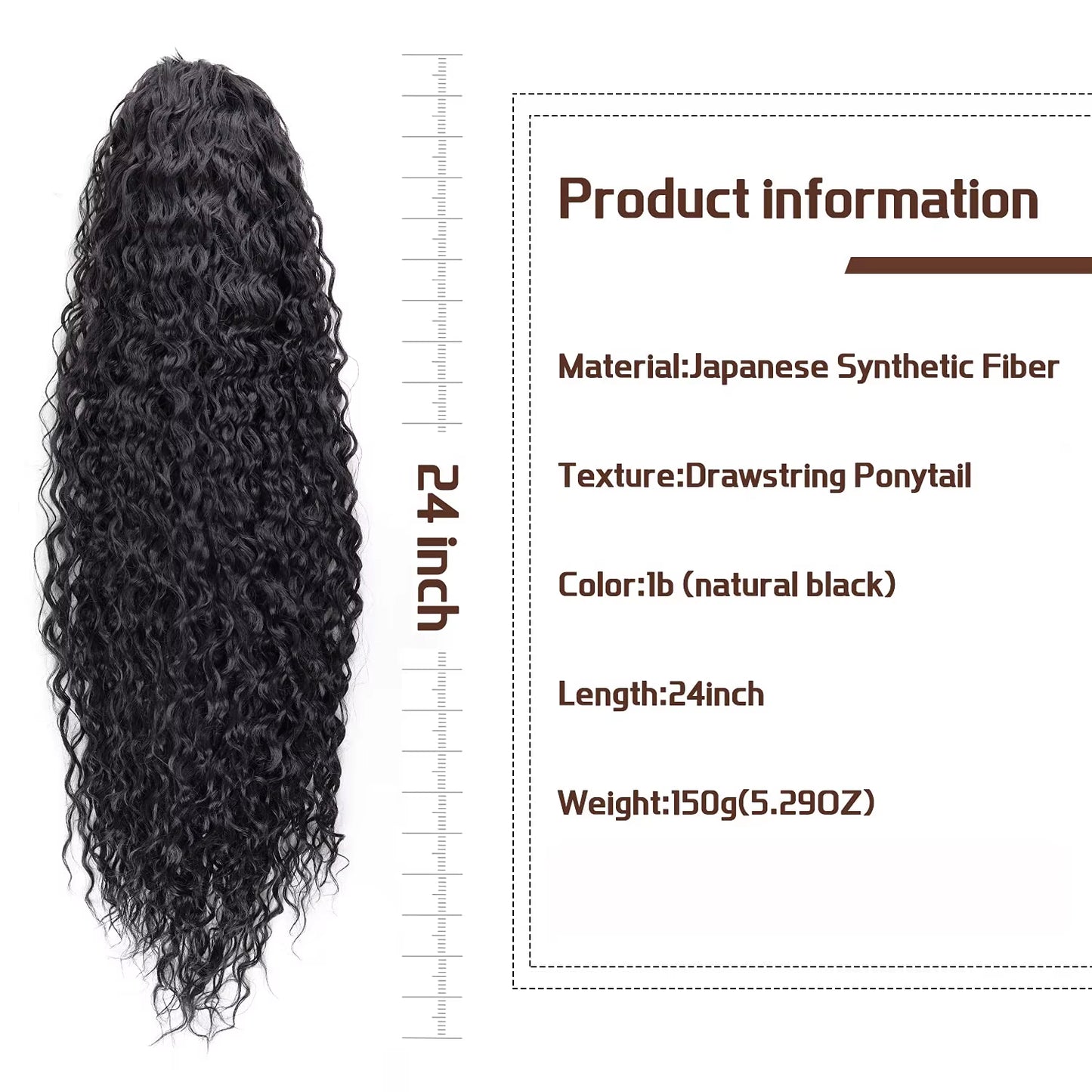 24 Inch Curly Ponytail Extensions Synthetic Deep Wave Drawstring Ponytail for Black Women Human Hair Feeling with Clip
