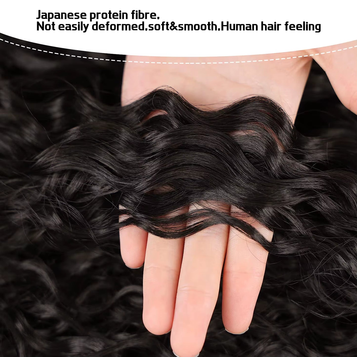 24 Inch Curly Ponytail Extensions Synthetic Deep Wave Drawstring Ponytail for Black Women Human Hair Feeling with Clip