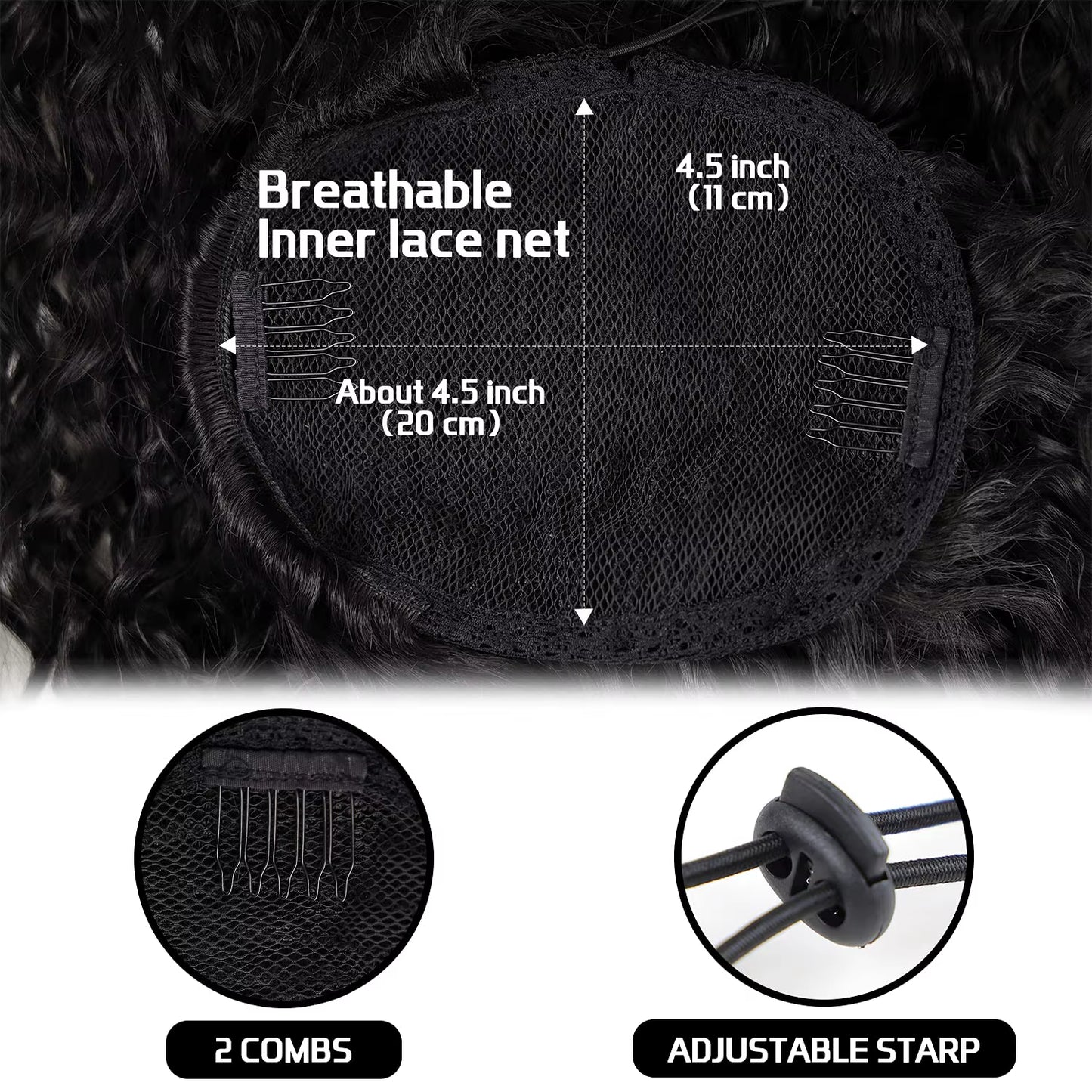 24 Inch Curly Ponytail Extensions Synthetic Deep Wave Drawstring Ponytail for Black Women Human Hair Feeling with Clip