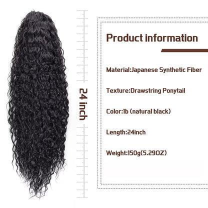 24 Inch Curly Ponytail Extensions Synthetic Deep Wave Drawstring Ponytail for Black Women Human Hair Feeling with Clip